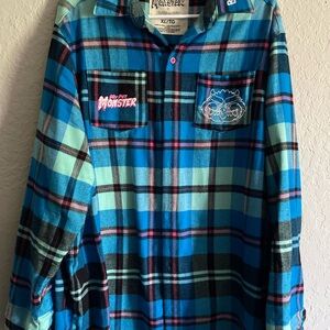 Cakeworthy My Pet Monster Blue Plaid Button Down Shirt